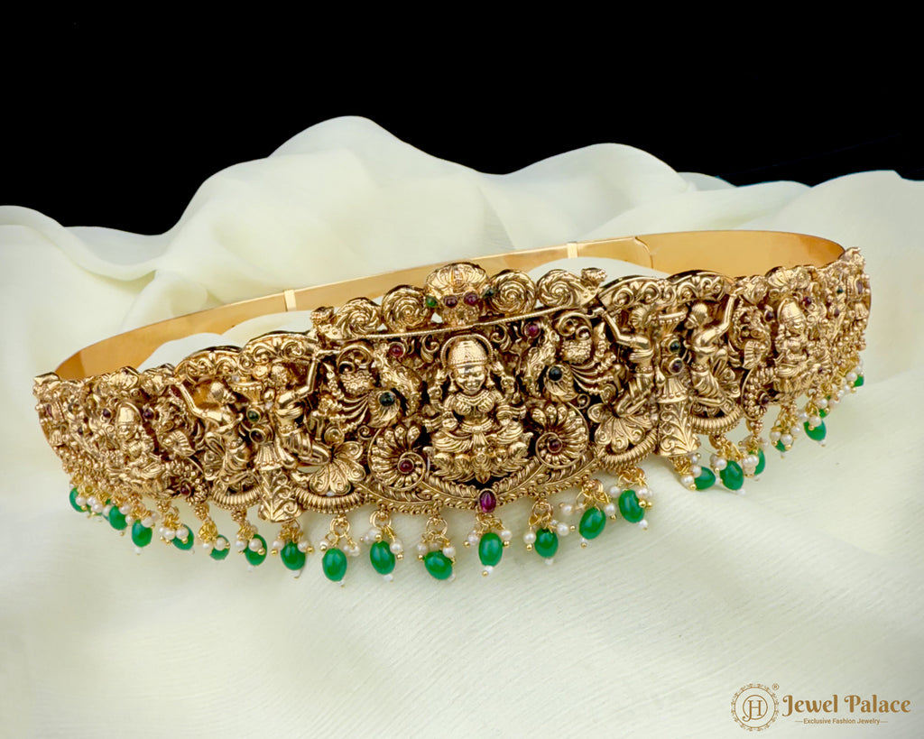 Beautiful Gold Finish Goddess Lakshmi Temple Vaddanam HIp Belt