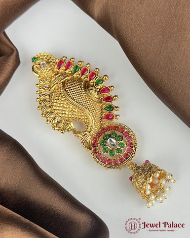 Exclusive Gold Plated Kemps Stone Pearls Traditional Jadai Billai JH5781