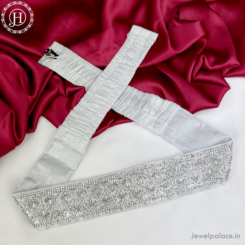 Elegant Art Silk Hip Belt In Aari Work JH3867 Silver