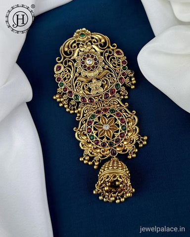 Exclusive Gold Plated Kemps Stone Pearls Traditional Jadai Billai JH5280