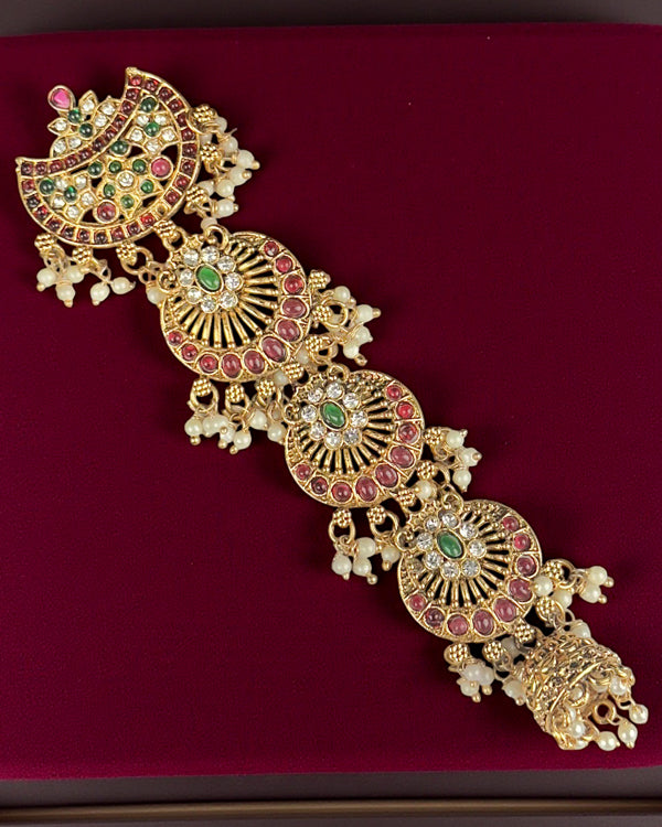 Exclusive Gold Plated Kemps Stone Pearls Traditional Jadai Billai JH5782