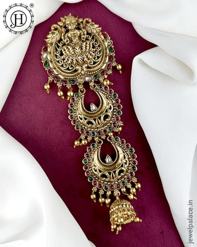 Elegant Gold Plated Kemps Stone Pearls Traditional Jadai Billai JH6352