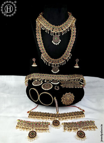 Authentic Bharatanatyam Jewelry Set Traditional Gold Plated Temple Dance Accessories JH6503