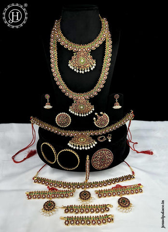 Authentic Bharatanatyam Jewelry Set Traditional Gold Plated Temple Dance Accessories JH6504