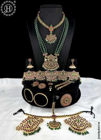 Authentic Bharatanatyam Jewelry Set Traditional Gold Plated Temple Dance Accessories JH6508