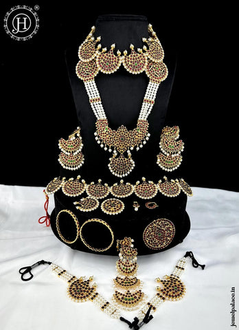 Authentic Bharatanatyam Jewelry Set Traditional Gold Plated Temple Dance Accessories JH6510