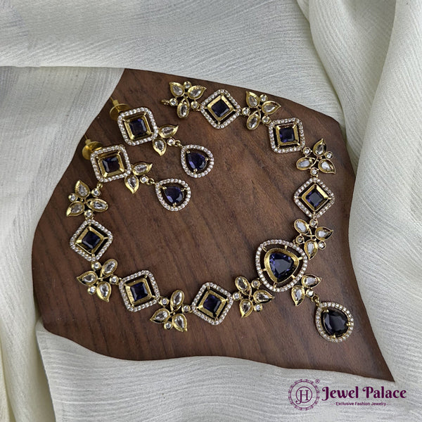 Beautiful Gold Finish Stunning AD Stone Festive Necklace