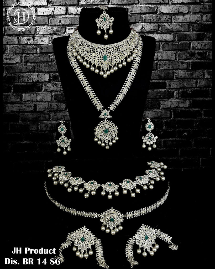 Silver Plated Beautiful CZ Stone Bridal Jewellery Set JH3438
