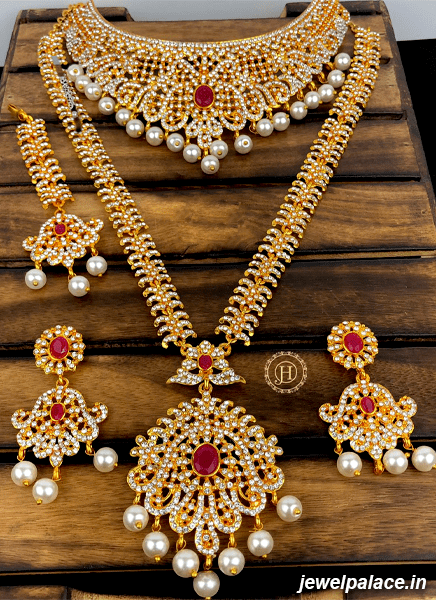 Elegant Silver Shine CZ Stone Classy Combo Choker Haram Set