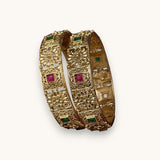 Traditional Antique Gold Temple Design Bangle Set Of 2 JH8212