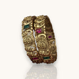 Traditional Antique Gold Temple Design Bangle Set Of 2 JH8215