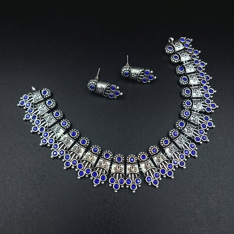 Oxidised German Silver Gemstone Necklace JH7477