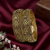 Traditional Antique Gold Temple Design Bangle Set Of 2 JH8216
