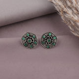 Antique German Silver Floral Stud Earrings JH8666