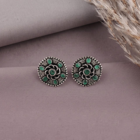 Antique German Silver Floral Stud Earrings JH8666