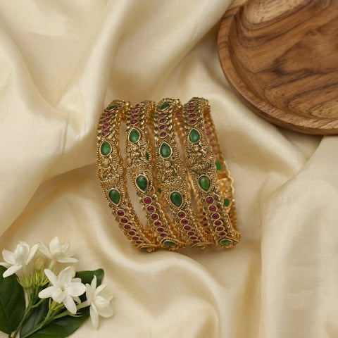 Traditional Antique Gold Temple Design Bangle Set Of 4 JH8245