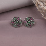 Antique German Silver Floral Stud Earrings JH8666