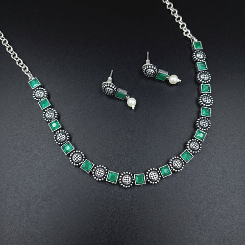 Oxidised German Silver Gemstone Necklace JH7479