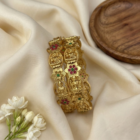 Traditional Antique Gold Temple Design Bangle Set Of 2 JH8240