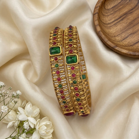Traditional Antique Gold Temple Design Bangle Set Of 2 JH8237