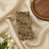 Traditional Antique Gold Temple Design Bangle Set Of 4 JH8220