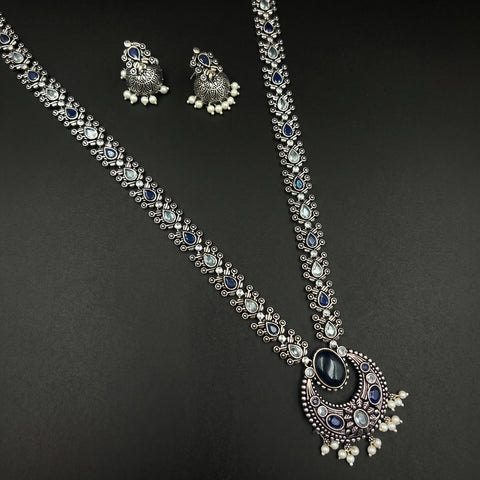 Oxidised German Silver Gemstone Necklace JH7481