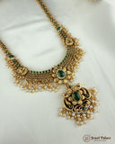 Beautiful Gold Finish Kemp Stone Temple Haram Set JH5847