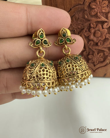 Beautiful Gold Finish Kemp Stone Temple Haram Set JH5847