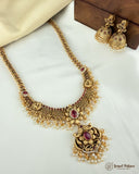 Beautiful Gold Finish Kemp Stone Temple Haram Set JH5847