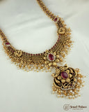 Beautiful Gold Finish Kemp Stone Temple Haram Set JH5847