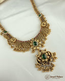 Beautiful Gold Finish Kemp Stone Temple Haram Set JH5847