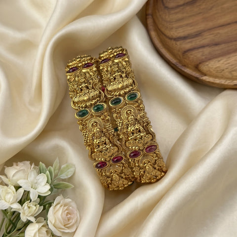 Traditional Antique Gold Temple Design Bangle Set Of 2 JH8229