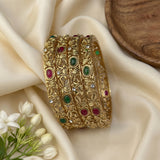 Traditional Antique Gold Temple Design Bangle Set Of 4 JH8221