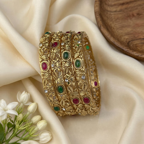 Traditional Antique Gold Temple Design Bangle Set Of 4 JH8221