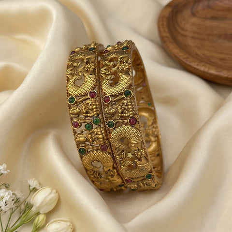 Traditional Antique Gold Temple Design Bangle Set Of 2 JH8230