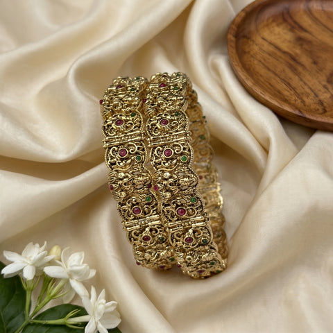 Traditional Antique Gold Temple Design Bangle Set Of 2 JH8222