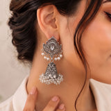 Oxidised Black Metal Earrings Traditional and Trendy Design JH8656