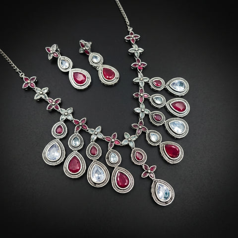 Oxidised German Silver Gemstone Necklace JH7468