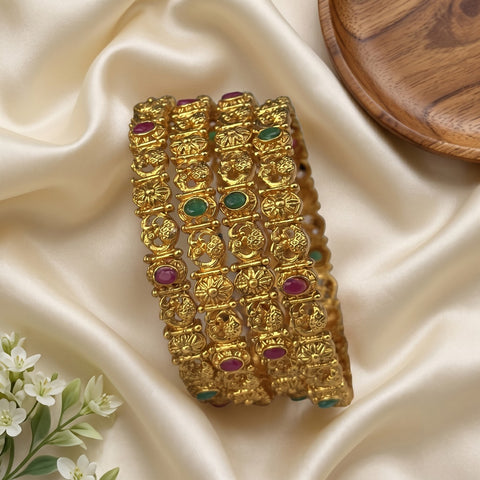 Traditional Antique Gold Temple Design Bangle Set Of 4 JH8236