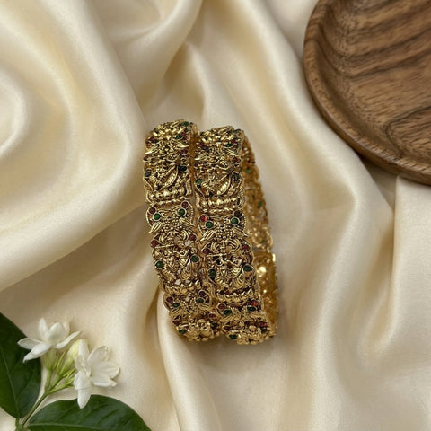 Traditional Antique Gold Temple Design Bangle Set Of 2 JH8223