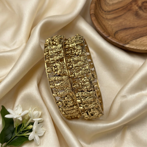 Traditional Antique Gold Temple Design Bangle Set Of 2 JH8224
