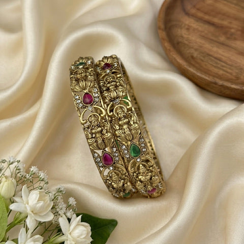 Traditional Antique Gold Temple Design Bangle Set Of 2 JH8226