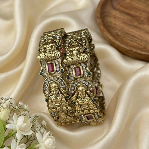 Traditional Antique Gold Temple Design Bangle Set Of 2 JH8227
