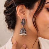 Oxidised Black Metal Earrings Traditional and Trendy Design JH8657