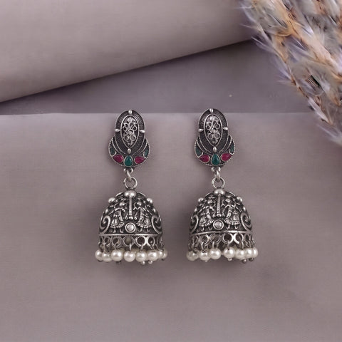 Oxidised Black Metal Earrings Traditional and Trendy Design JH8657