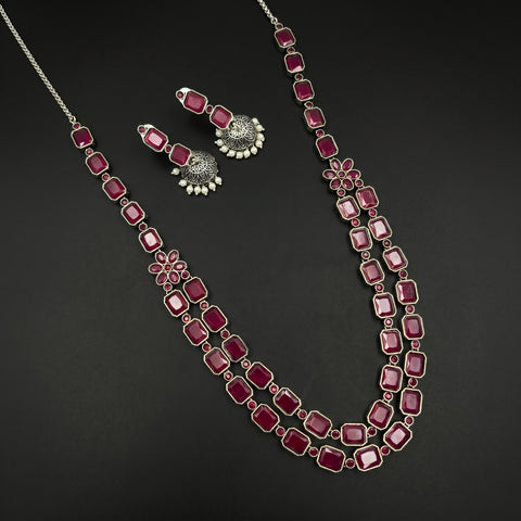 Oxidised German Silver Gemstone Necklace JH7469