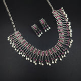 Oxidised German Silver Gemstone Necklace JH7470