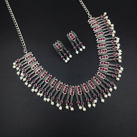 Oxidised German Silver Gemstone Necklace JH7470
