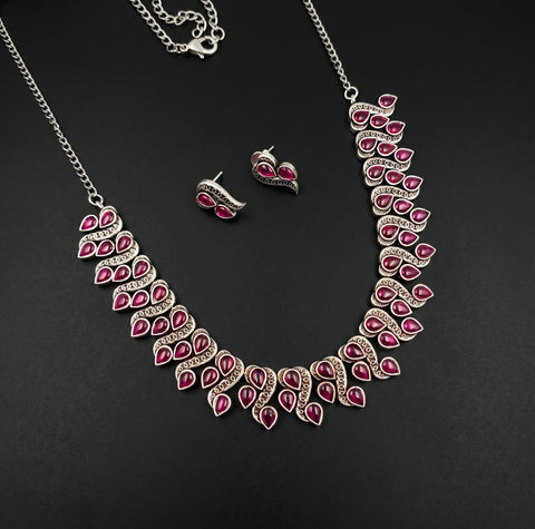 Oxidised German Silver Gemstone Necklace JH7471