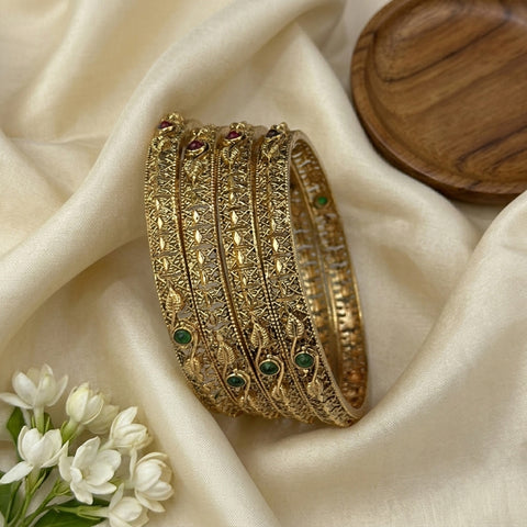 Traditional Antique Gold Temple Design Bangle Set Of 4 JH8217